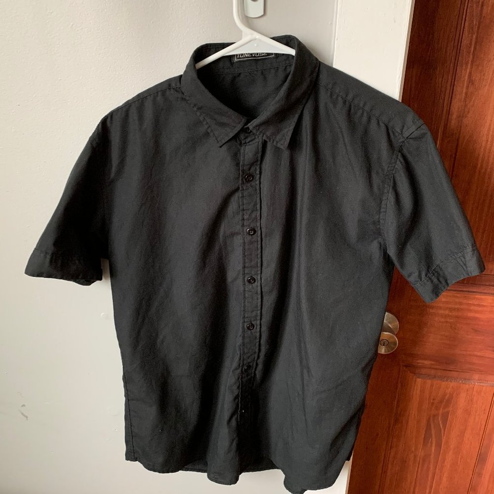 Short-sleeved Black Button Down